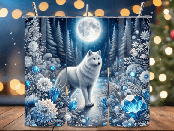 Download White Wolf Snowy Forest Moon Tumbler - Moon Collection