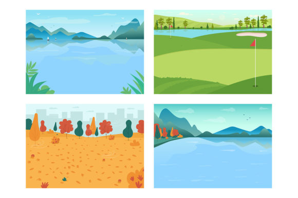 Download Seasonal Landscape Illustration Set - Premium Resources