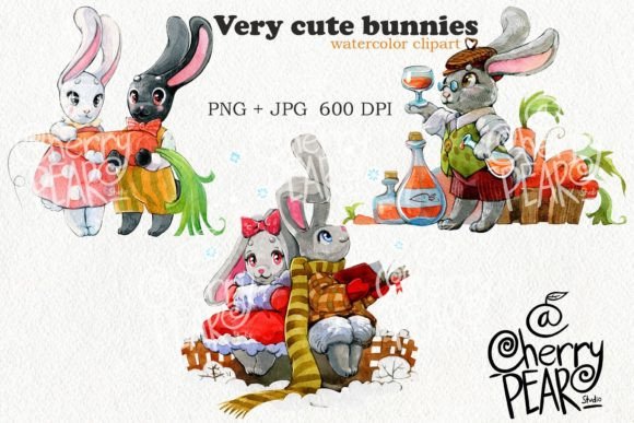 Download Seasonal Cliparts of Cute Bunnies, PNG - Premium Bundle