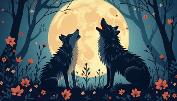 Download A Cartoon Wolf Howling at the Moon - Moon Collection