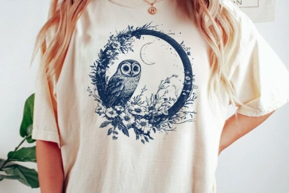 Download Blue Moon Owl Floral Wreath Png - Moon Collection