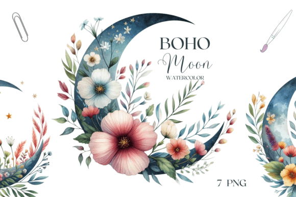 Download Boho Round Floral Frame with Moon - Moon Collection